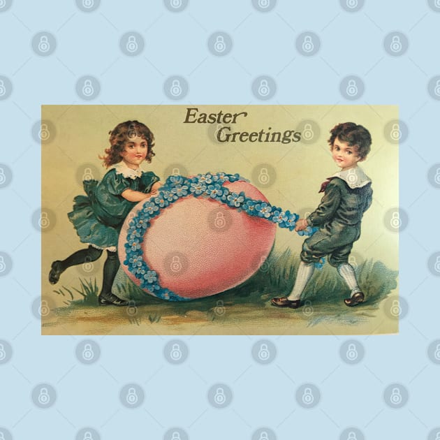 Easter Greetings, vintage antique postcard with Easter egg by djrunnels