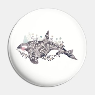 Orca With Flowers Pin