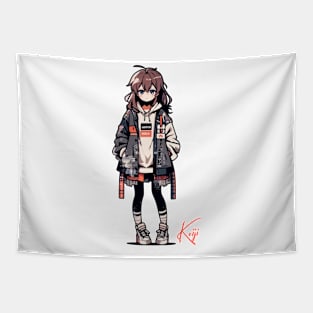 Anime Girl in Streetwear Tapestry
