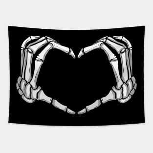 Skeleton Hands forming Heart I love Halloween Tapestry