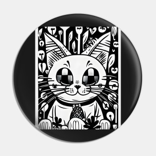 Beautiful Black and White Cat Illustration - Modern Art Pin