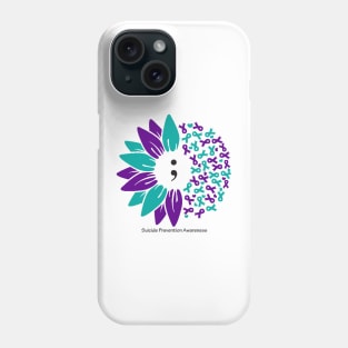 Suicide prevention semicolon flower, black type Phone Case