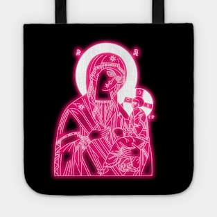 Pink Neon Orthodox Icon of Virgin Mary and Jesus-Christ Tote