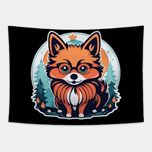 Pomeranian Christmas Illustration Tapestry