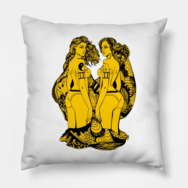 Black and Yellow Gemini Beauty Pillow by kenallouis