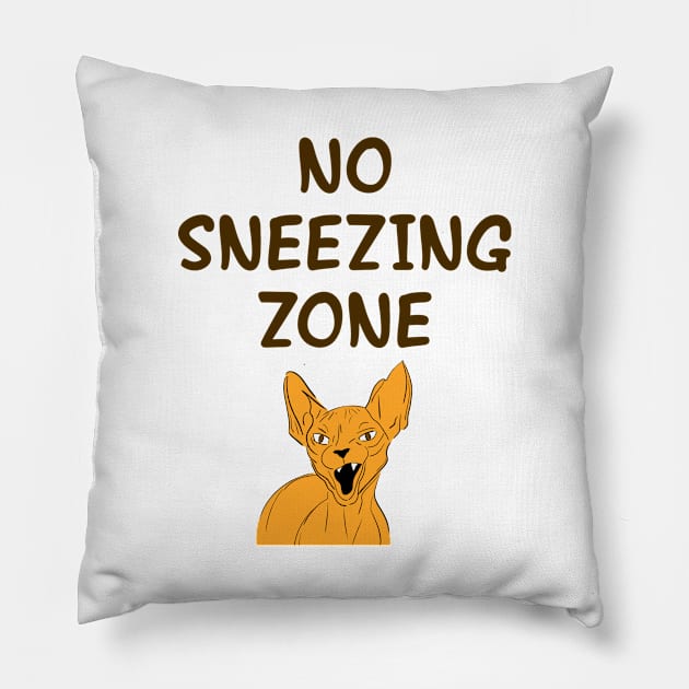 No sneezing zone. Cover your mouth. Don't sneeze, kids. I dare you to sneeze. Angry Sphynx cat cartoon. Masks save lives. Wear your fucking face mask. Protect others Pillow by IvyArtistic