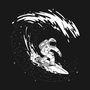 Surfing Astronaut/ An Astronaut Surfing in Black and White Tones surfing T-Shirt