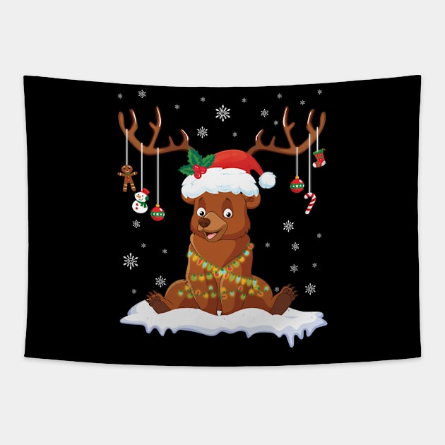 Bear Reindeer Santa Noel Costume Dancing On Snow Merry Xmas Tapestry by bakhanh123