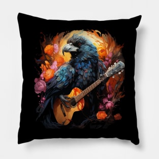 Crow Playing Guitar Pillow