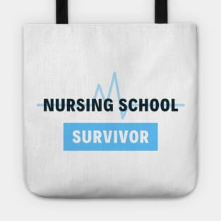 Nursing School Survivor black and blue text design Tote