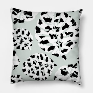 Monstera leaves with cow print Green Pillow