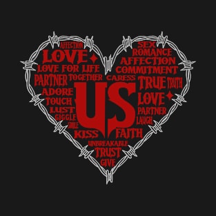 Barbed Wire Heart Design with lovers word cloud lettering T-Shirt