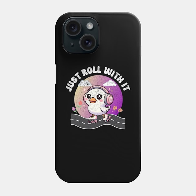 Just Roll With It Funny Rollerskating Goose Cute Kawaii Phone Case by Lavender Celeste