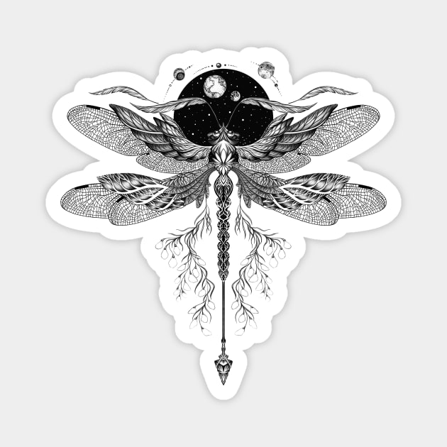 Space dragonfly tattoo drawing Magnet by ruta13art