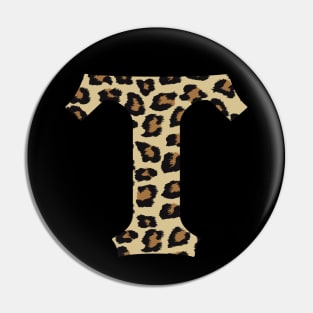 Letter T Leopard Cheetah Monogram Initial Pin