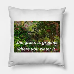 "the grass is greener where you water it" (photo version) ♡ Y2K slogan Pillow