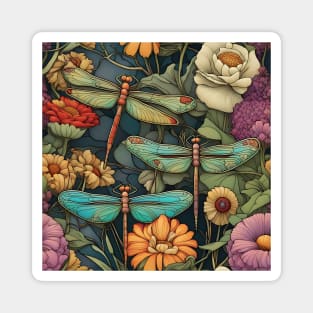 Dragonflies Flying Among The Flowers Magnet