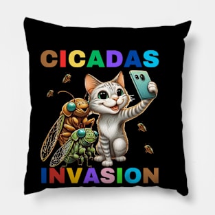 Hilarious Cat Selfie With Cicada Invasion - 2024 Cicadas Insect Pillow