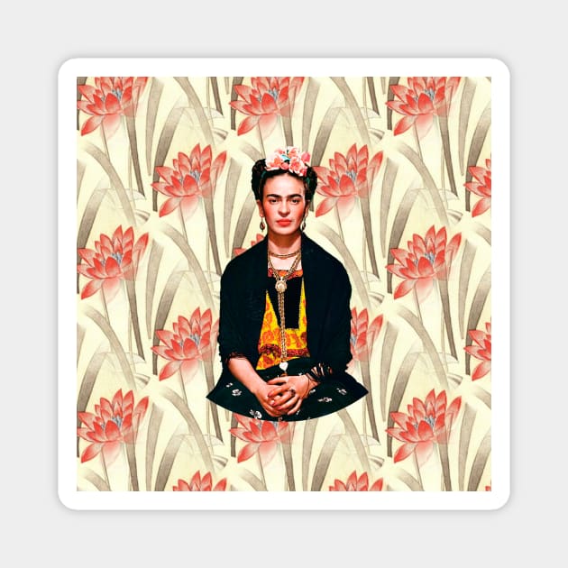 Frida Kahlo - Feminist Lotus Flower Magnet by François Belchior