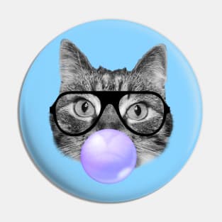 Funny cat blowing a purple bubble gum Pin