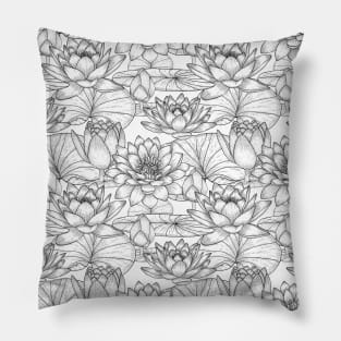 Black and white graphic water lilies pattern Pillow