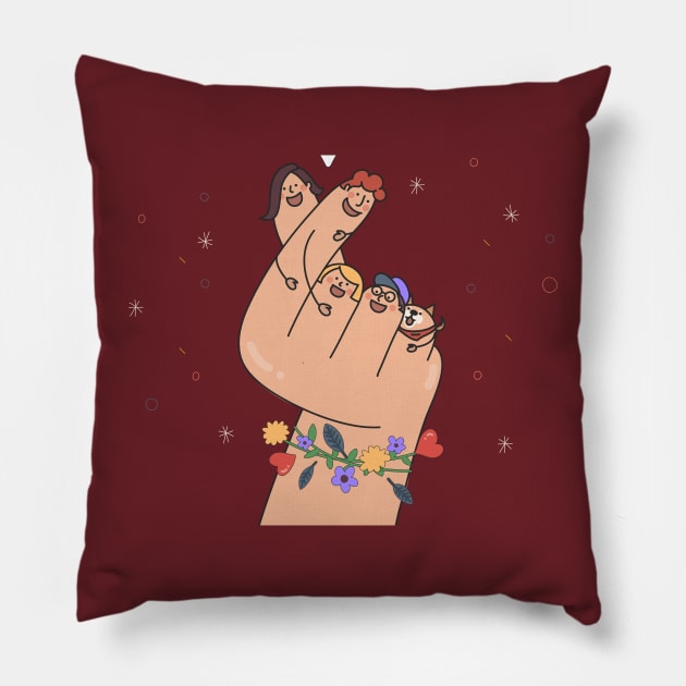 finger family hand drawn Pillow by Mako Design 