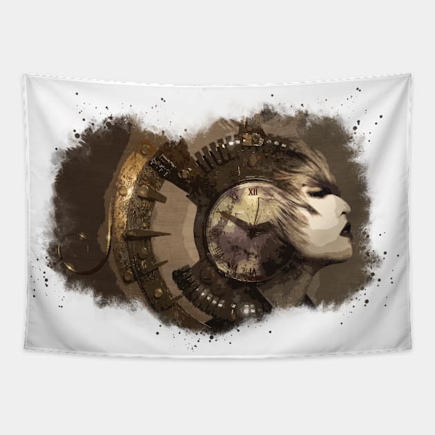 Artistic Watercolor Steampunk Sci-fi Woman Tapestry by DoomDesigns