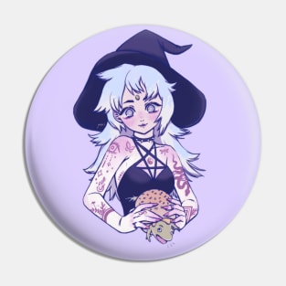 Anime, Witch, eating a frog, Tattoo, Digital Painting Pin