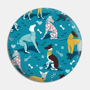 Greyhounds dogwalk // pattern // turquoise background Pin