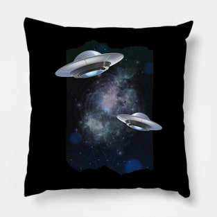 Ufo alien funny cute flying spaceship astronaut moon mars cosmic forest Pillow