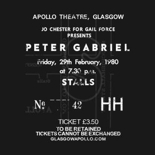 Peter Gabriel Friday Feb 29 1980 Glasgow Apollo UK Tour Ticket Repro T-Shirt