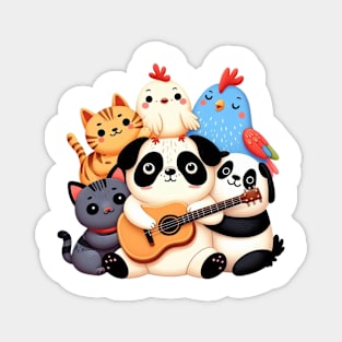 Singing Animal Friends with Pug Playing Guitar Magnet