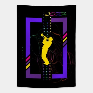 JAZZ MUSIC Festival Sax Lover Musician Saxophone player t-shirt futuristic design Contemporary Art Sunset Color Futuristic Shirt design Birthday party gifts Tapestry