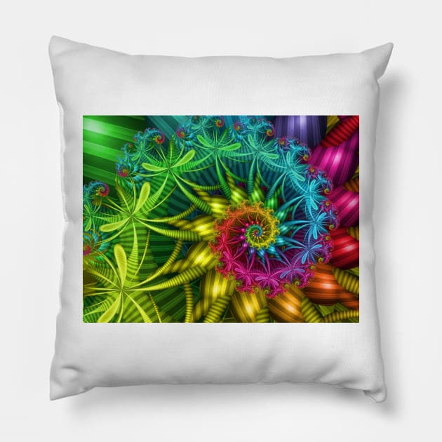 Spiral Rainbow Fractal Pillow by pinkal