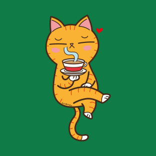 Coffee loving cat (Orange version) T-Shirt