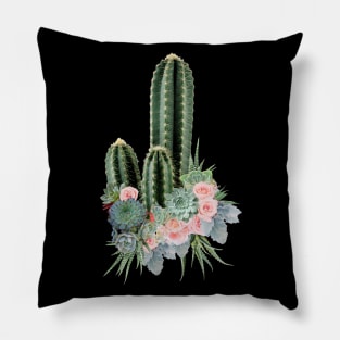 Succulents plants and pink roses Pillow