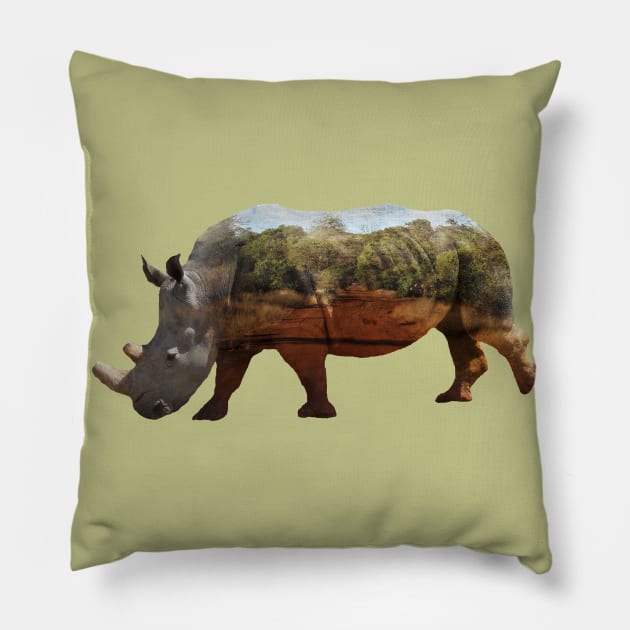 Rhino - double exposure - Africa Pillow by T-SHIRTS UND MEHR