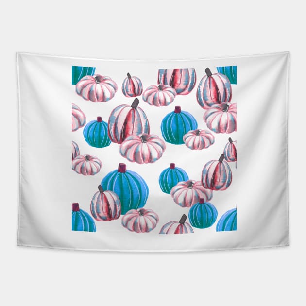 Watercolor Halloween Pumpkins - Pink & Blue Tapestry by monitdesign