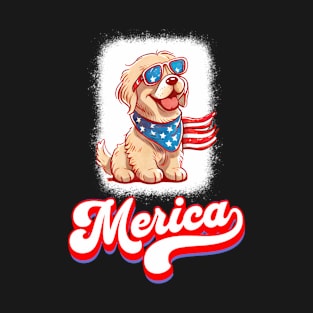 4th Of July Patriotic Dog Golden Retriever Merica T-Shirt