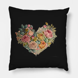 Floral Garden Botanical Print with wild flowers Heart Valentines Pillow