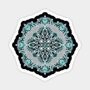 Teal and Aqua Lace Mandala on Grey Magnet