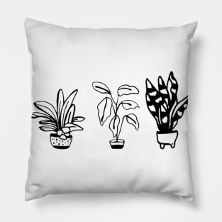 black line art plants illustration Pillow