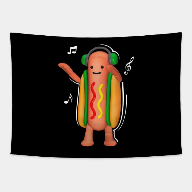 'Dancing Hotdog' Witty Food Lover Gift Tapestry by ourwackyhome