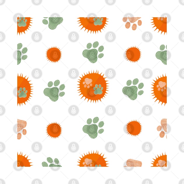 Sun with paw prints seamless fabric design pattern by GULSENGUNEL