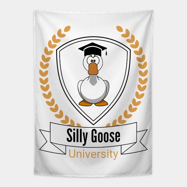 Silly Goose University - Angry Cartoon Goose Design With Golden Details Tapestry by Double E Design