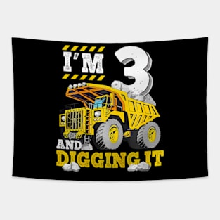 Kids Three 3Rd Birthday Construction Truck 3Yr Boy 3 Years Old Tapestry