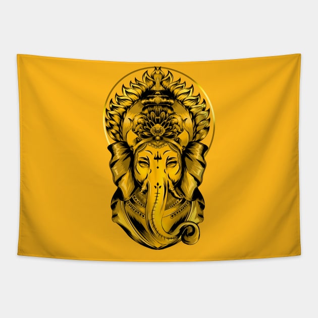 Gold Ganesha Tapestry by Robarts