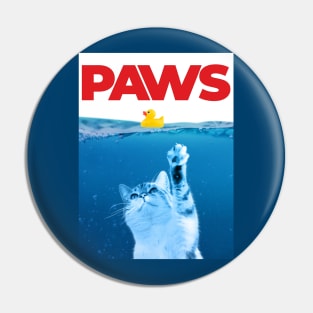 Paws Cat and Yellow Rubber Duck Funny Parody Pin