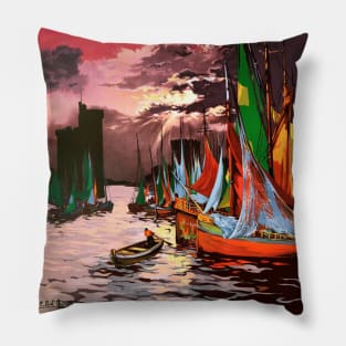 La Rochelle France Vintage Poster 1928 Pillow