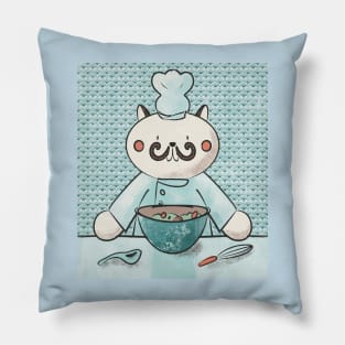 Cute Kawaii Cat Chef with a Mustache Pillow